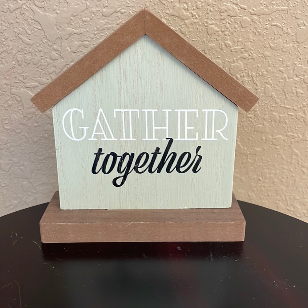 Target BP Wooden Light Green and Brown House reads Gather Together